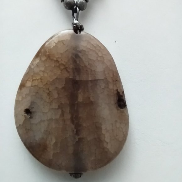 Beaded Long Necklace with Quartz Focal Pendant 36.5 inches + Pendant 2.5 Inches - Picture 3 of 6